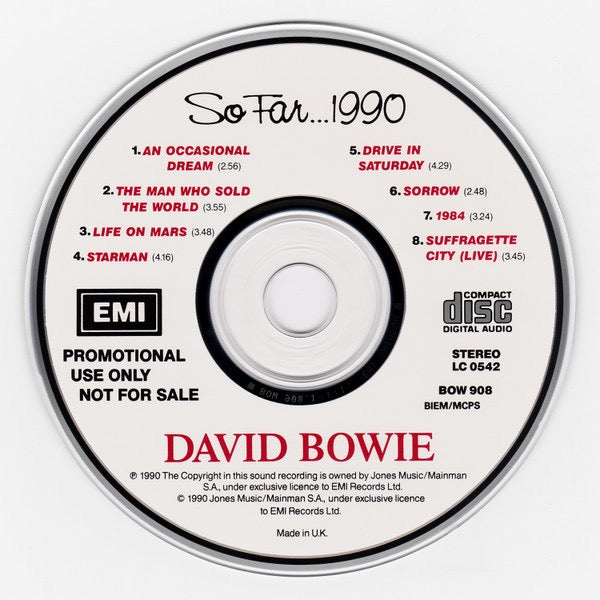 Image of Label Cover of CD - VG+/VG+ - DAVID BOWIE, So Far...1990 (EMI ; BOW 908, UK 1990, CD Single Case), Promo, - 3416339C