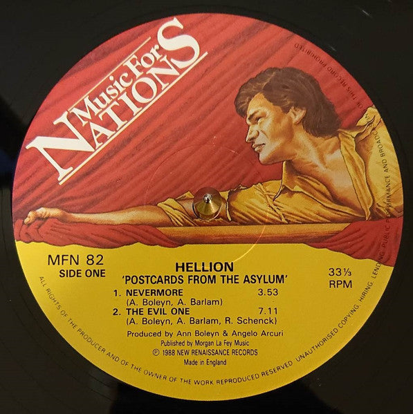 Image of Label Cover of 12" EP - VG/VG - HELLION, Postcards From The Asylum (Music For Nations; MFN 82, UK 1988, Picture Sleeve, Inner), , - 3416484C