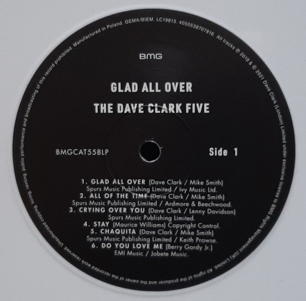 Image of Label Cover of LP - EX/EX - THE DAVE CLARK FIVE, Glad All Over (BMG; BMGCAT558LP, USA & Europe 2021 Reissue, White Vinyl), Still In Opened Shrinkwrap With Hype Sticker, - 3416544C