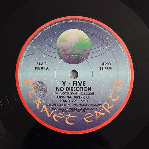 Image of Back Cover of 12" - /G+ - Y-FIVE, No Direction (Planet Earth; PLE 01, Italy 1992), Scuffs and hairlines., - 3516005C