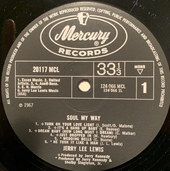 Image of Label Cover of LP - VG/G+ - JERRY LEE LEWIS, Soul My Way (Mercury; 20117 MCL, UK 1967, Mono), Sticker Damage To Sleeve, - 3546092S