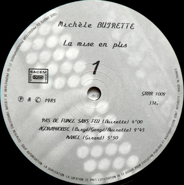 Image of Label Cover of LP - VG/VG - MICH LE BUIRETTE, La Mise En Plis (GRRR; GRRR 1009, France 1985), , - 3546093S