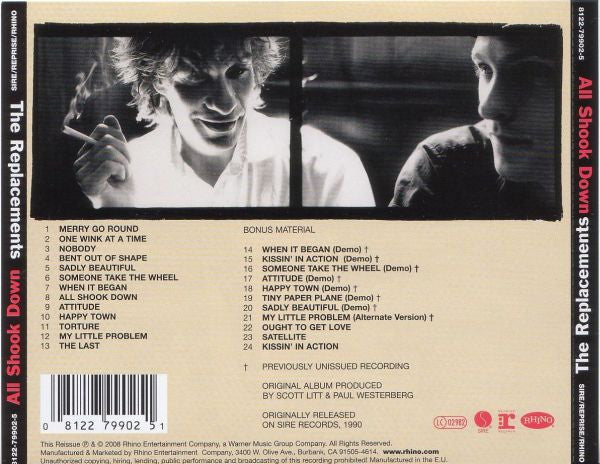 Image of Back Cover of CD - VG+/VG+ - THE REPLACEMENTS, All Shook Down (Sire; 8122-79902-5, Europe 2008), , - 3556079S