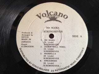Image of Label Cover of 12" - VG/G - SCREWDRIVER, No Mama (Volcano; none, Jamaica 1987), Light marks only, plays G+/VG, - 3546147S