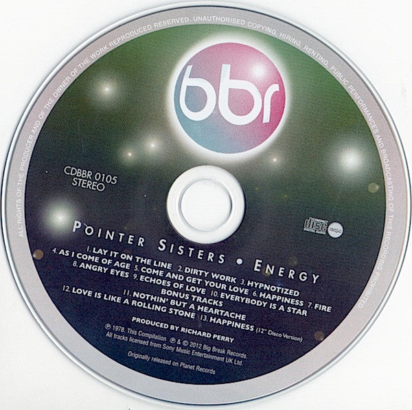 Image of Label Cover of CD - VG+/VG+ - POINTER SISTERS, Energy (Big Break Records; CDBBR 0105, UK 2012), , - 3556098S
