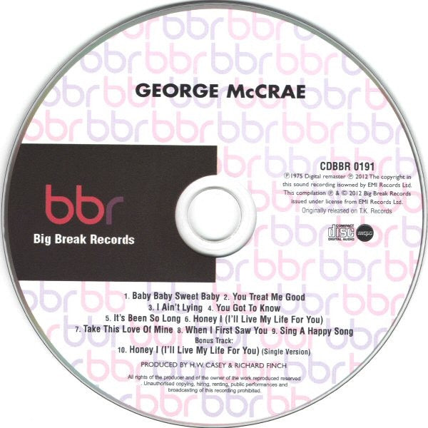 Image of Label Cover of CD - VG+/VG+ - GEORGE MCCRAE, George McCrae (Big Break Records; CDBBR 0191, UK 2012 Reissue, Super Jewel case), , - 3516487C