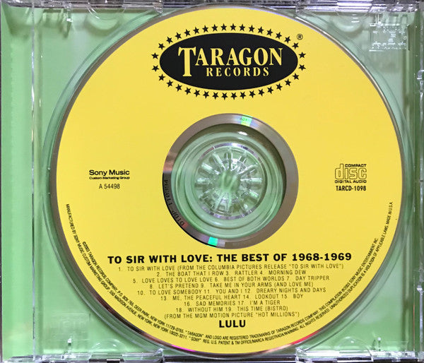 Image of Label Cover of CD - VG+/VG+ - LULU, To Sir With Love: The Very Best Of 1967-1968 (Taragon Records; TARCD-1098, US 2003, Jewel Case), , - 3516481C