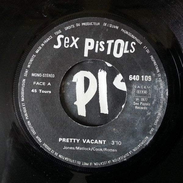 Image of Label Cover of 7" - VG+/VG+ - SEX PISTOLS, Pretty Vacant (Sex Pistols ; 640 109, France 1970s Reissue, Picture Sleeve, BA-105 Code), Very nice copy with minor wear. , - 3556191S