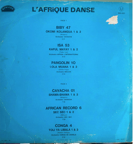 Image of Back Cover of LP - G+/VG - VARIOUS, L'Afrique Danse (African; 360.061, France 1975), Light marks only. Record burst at seams, - 3526288E