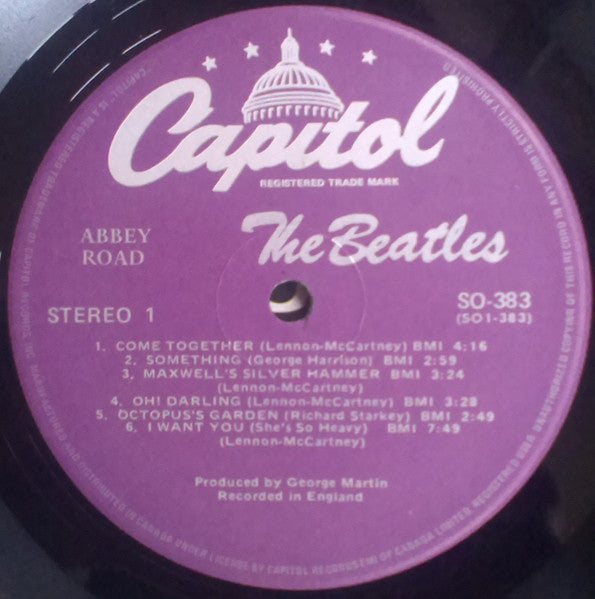 Image of Label Cover of LP - VG/VG - THE BEATLES, Abbey Road (Capitol Purple; SO-383, Canada 1980 Reissue), , - 3626024E