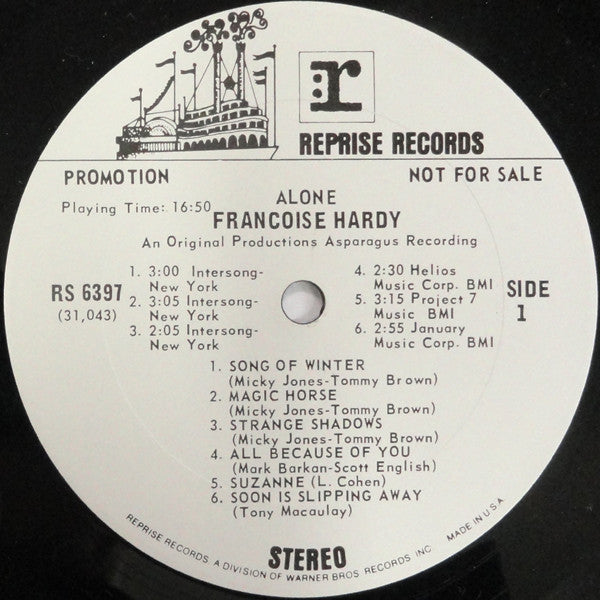 Image of Label Cover of LP - VG/VG+ - FRANCOISE HARDY, Alone (Reprise Records; RS 6397, US 1970, Promo), , - 3626027E