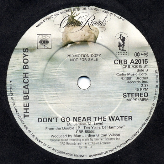 Image of Back Cover of 7" - VG/VG - BEACH BOYS, Come Go With Me (Caribou Records; CRB A2015, UK 1982, Promo, Company Sleeve, First UK Issue), , - 3616109C