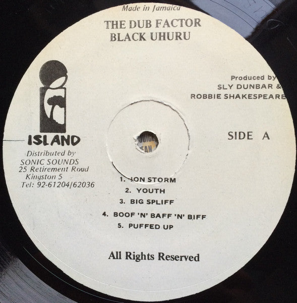 Image of Label Cover of LP - VG/VG - BLACK UHURU, The Dub Factor (Island Records; MLPS 9756, Jamaica 1983), Light marks only, shiny copy. Storage wear on sleeve., - 3626333E
