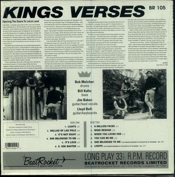 Image of Back Cover of LP - VG+/EX - KINGS VERSES, Kings Verses (BeatRocket ; BR 105, US 1998, Mono, 180 Gram Vinyl), , - 3626250E