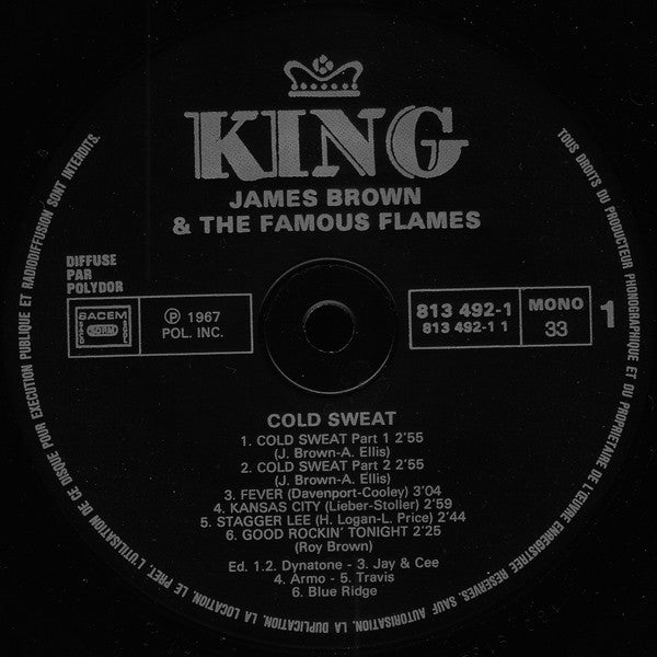Image of Label Cover of LP - VG/VG+ - JAMES BROWN & THE FAMOUS FLAMES, Cold Sweat (King Records; 813 492-1, France 1983 Reissue, Picture Sleeve), , - 3626402E