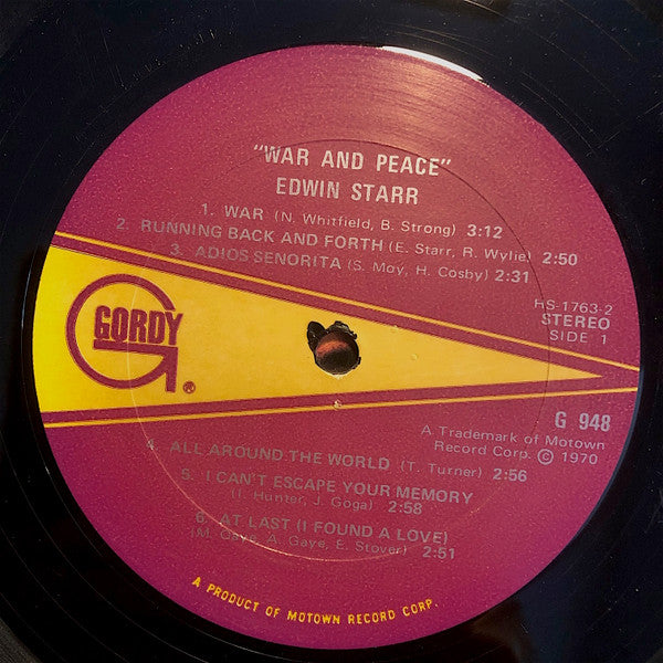 Image of Label Cover of LP - VG/VG - EDWIN STARR, War And Peace (Gordy; GS948, US 1970), , - 3626377E