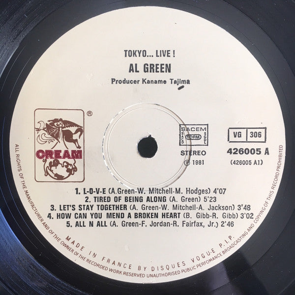 Image of Label Cover of 2xLP - VG+/VG+ - AL GREEN, "Tokyo...Live!" (Cream; 426005, France 1981, Gatefold), , - 3626379E