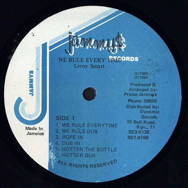 Image of Label Cover of LP - VG/VG - LEROY SMART, We Rule Everytime (Jammy's Records; , Jamaica 1985), Light marks only. WOL. Damage on top right corner of sleeve, general storage wear., - 3616358C