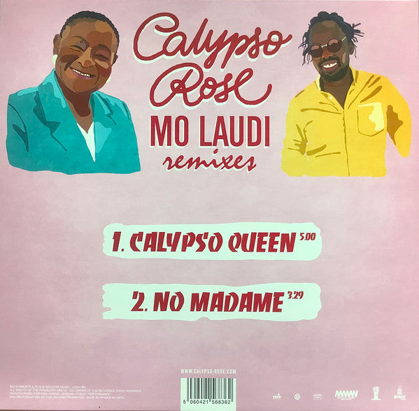 Image of Back Cover of 10" - VG+/VG+ - CALYPSO ROSE MEETS MO LAUDI, Calypso Queen / No Madame - Remixes (Because Music; BEC5156836, France 2017), , - 3626414E