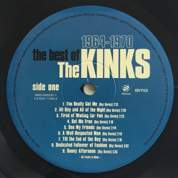 Image of Label Cover of LP - VG+/VG+ - THE KINKS, The Best Of The Kinks 1964-1970 (BMG; BMG160023V, US 2016, Remastered), Strong clean copy., - 3646403S