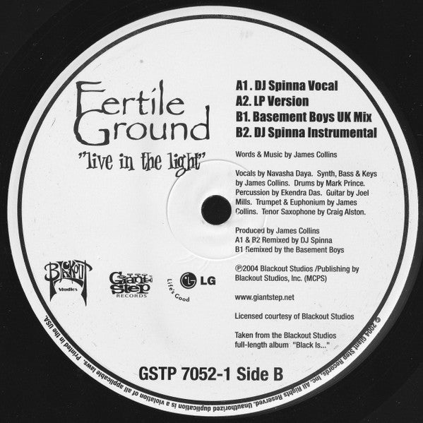 Image of Label Cover of 12" - VG/VG - FERTILE GROUND, Live In The Light (DJ Spinna / Basement Boys Remixes) (Giant Step Records; GSTP 7052-1, US 2004, Die Cut Picture Sleeve), Strong VG, - 3726005E