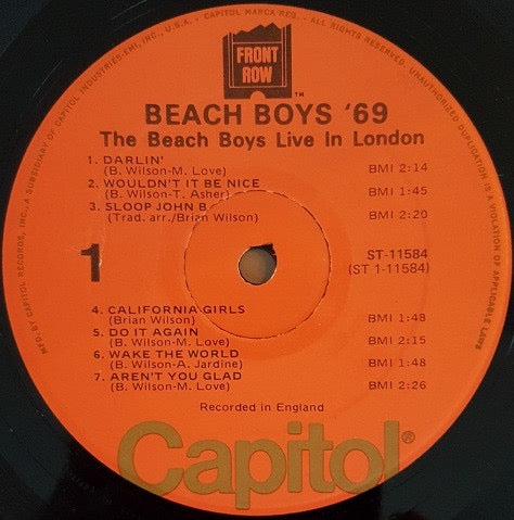 Image of Label Cover of LP - VG/VG - THE BEACH BOYS, Beach Boys '69 (The Beach Boys Live In London) (Capitol Records; ST-11584, US 1976 Reissue, Los Angeles Pressing), Hole punched sleeve, - 3716054C