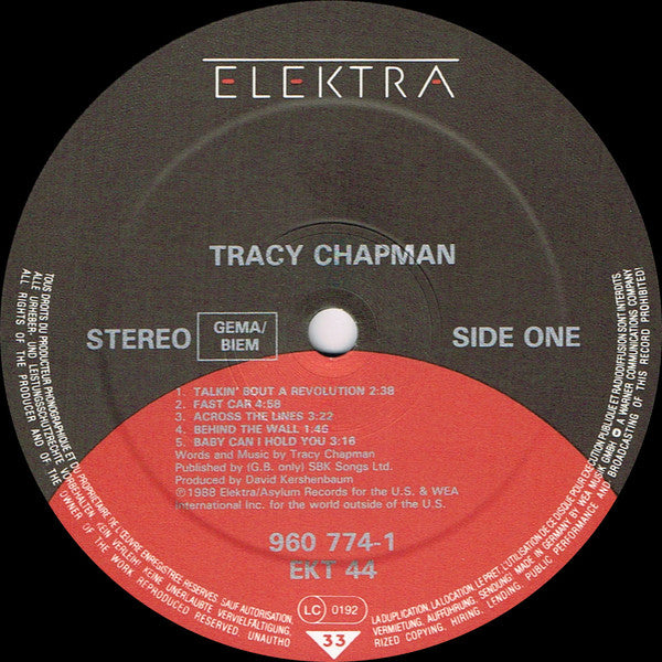 Image of Label Cover of LP - VG/G - TRACY CHAPMAN, Tracy Chapman (Elektra; 960 774-1, UK & Europe 1988, Matte Sleeve, Teldec Pressing), Edge Wear, - 3746138S
