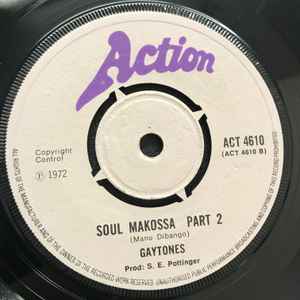 Image of Back Cover of 7" - /G+ - THE GAYTONES, Soul Makossa (Action; ACT 4610, UK 1973), Marks on disc. Light background clicks. Large centre hole., - 3756078S