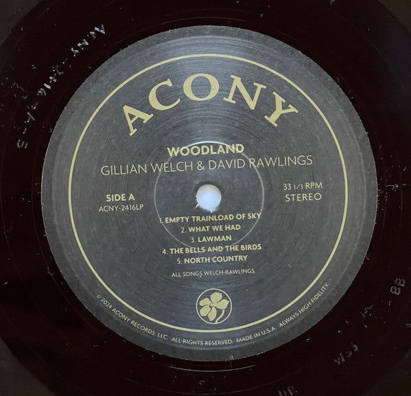 Image of Label Cover of LP - VG/VG+ - GILLIAN WELCH & DAVID RAWLINGS, Woodland (Acony Records; ACNY-2416LP, Worldwide 2024, Textured Pasteback Gatefold, Inner), Edge Wear, - 3746064S