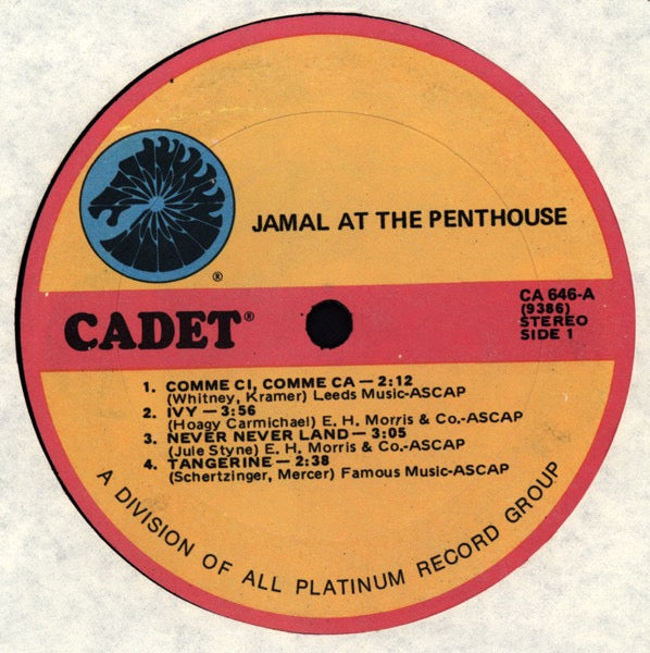 Image of Label Cover of LP - VG/VG - AHMAD JAMAL, Jamal At The Penthouse (Cadet; CA 646, US Reissue), Tape damage to sleeve opening. Superficial storage marks to disc., - 3716075C