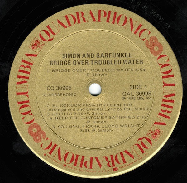 Image of Label Cover of LP - VG/VG - SIMON AND GARFUNKEL, Bridge Over Troubled Water (Columbia; CQ 30995, US 1972 Reissue, Quadraphonic), , - 3726091E