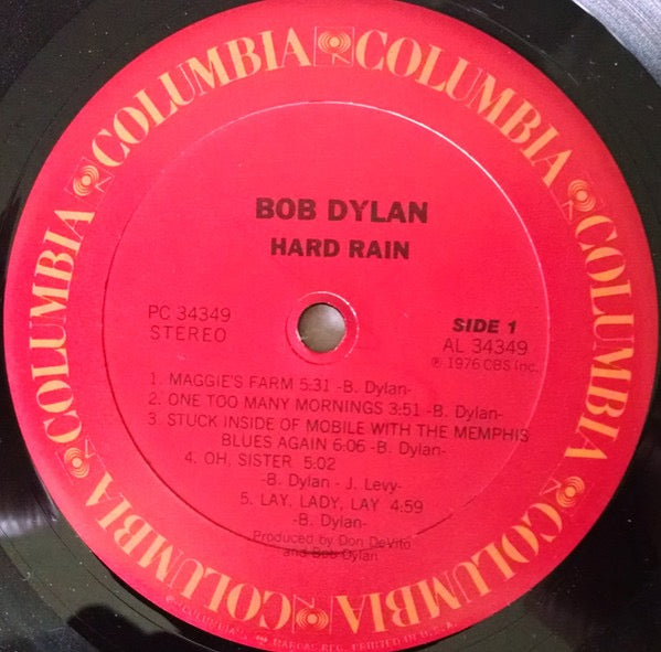 Image of Label Cover of LP - VG+/VG+ - BOB DYLAN, Hard Rain (Columbia; PC 34349, US 1981 Reissue), , - 3726092E