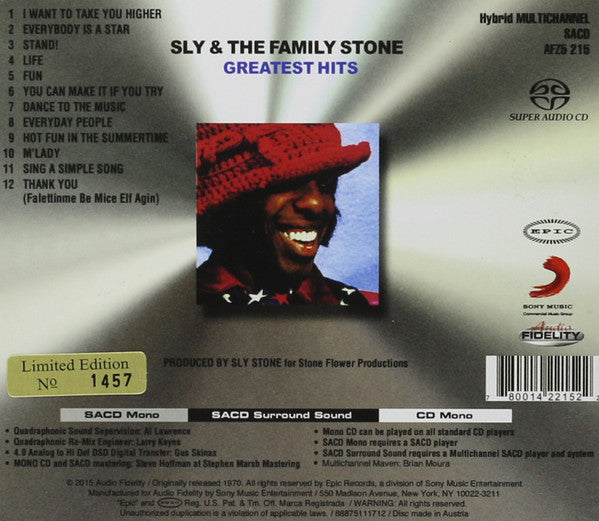 Image of Back Cover of CD - M/M - SLY & THE FAMILY STONE, Greatest Hits (Audio Fidelity; AFZ5 215, US 2015, Slipcase, SACD), , - 3736048E
