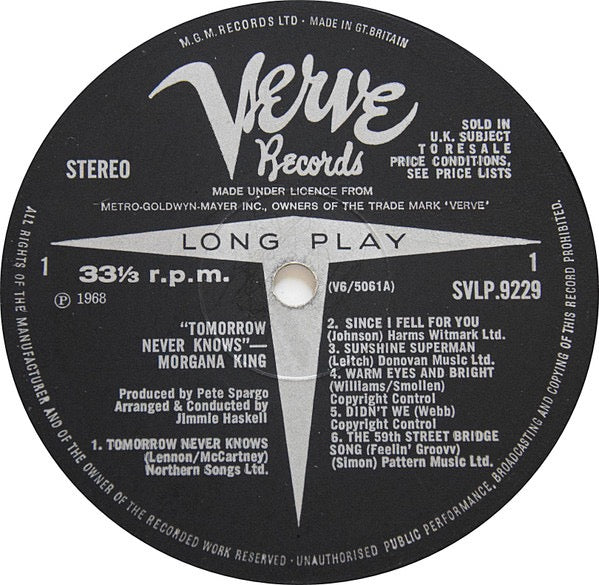 Image of Label Cover of LP - VG/VG - MORGANA KING, I Know How It Feels To Be Lonely (Verve Records; SVLP 9229, UK 1968, Laminated Flipback Sleeve), Strong VG, - 3716164C