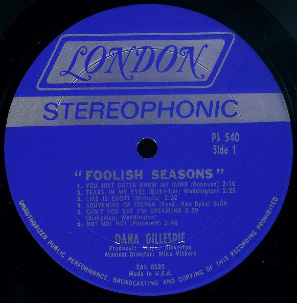 Image of Label Cover of LP - EX/M - DANA GILLESPIE, Foolish Seasons (London Records; PS 540, US 1968, Gatefold, SEALED), SEALED, Very Slight Corner Bumps, - 3726196E