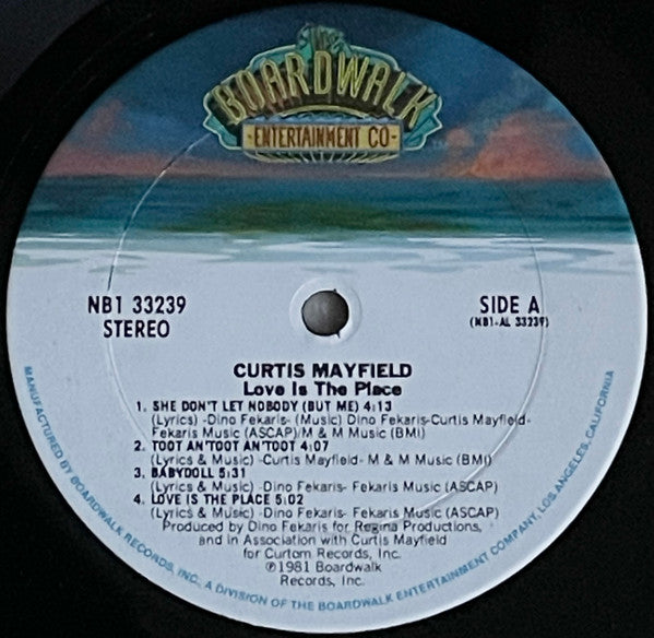 Image of Label Cover of LP - VG/EX - CURTIS MAYFIELD, Love Is The Place (The Boardwalk Entertainment Co; NB1 33239, US 1981), , - 3726131E