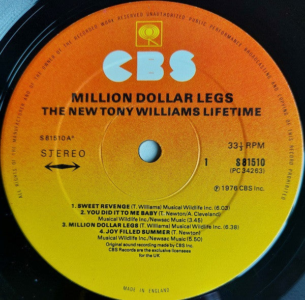 Image of Label Cover of LP - VG/VG - THE NEW TONY WILLIAMS LIFETIME, Million Dollar Legs (CBS Sunburst; CBS 81510, UK 1976), , - 3726201E