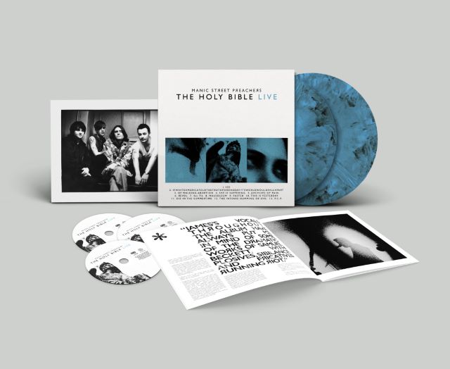 Image of Front Cover of 2xLP - NEW/NEW - MANIC STREET PREACHERS, The Holy Bible Live (Sony; 19958460631, UK 2026, Inner & Booklet, Blue Marble Vinyl with Blu-Ray DVD), , In 2014, to mark 20-years since the release of their landmark album The Holy Bible, Manic Street Preachers embarked on a sold-out tour playing the record in full. More than a decade later, The Holy Bible Live captures an unforgettable show at London’s Roundhouse, documenting a band revisiting a defining chapter of their history. - 9413591C