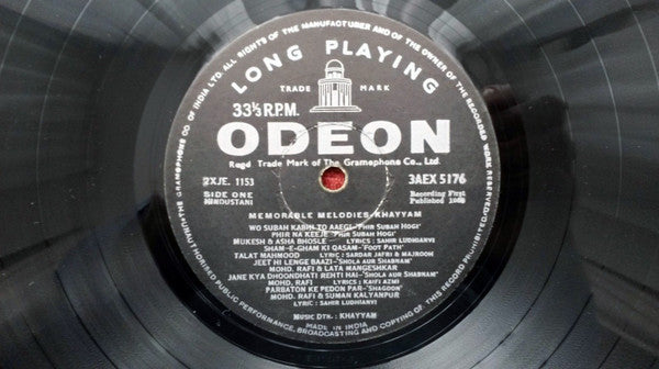 Image of Label Cover of LP - G+/G+ - KHAYYAM, Memorable Melodies (Angel Records; 3AEX-5176, India 1968), Seam split on spine of sleeve. Record has marks on either side. Small amount of writing on sleeve., - 3746324S