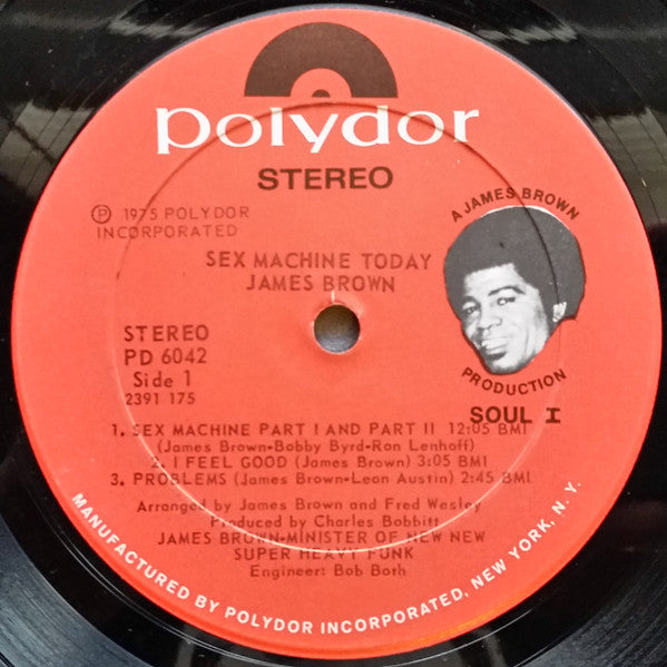 Image of Label Cover of LP - VG/VG+ - JAMES BROWN, Sex Machine Today (Polydor Red Label; PD 6042, US 1975), Sleeve has corner cut top right, edgewear, creases., - 4026361E