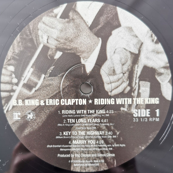 Image of Label Cover of 2xLP - VG/VG+ - B.B. KING & ERIC CLAPTON, Riding With The King (Reprise Records; 093624895206, Worldwide 2020 Reissue, Gatefold, 180 Gram Black Vinyl), Clean and glossy discs, Just one superficial paper scuff to side 2, A few light indents to sleeve. , - 3716194C
