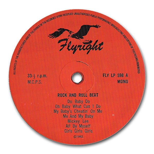 Image of Label Cover of LP - VG/VG+ - VARIOUS, Rock 'N Roll Beat: South Louisiana Rockers From The 1950's (Flyright Records; FLY LP 598, UK 1984), Edge and Ring Wear, - 3726298E
