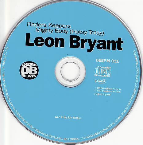 Image of Label Cover of CD - VG+/VG+ - LEON BRYANT, Finders Keepers / Mighty Body (Hotsy Totsy) (Deepbeats; DEEPM 011, UK 1997, Jewel Case), , - 3716336C
