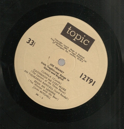 Image of Label Cover of LP - VG/VG+ - JOE HEANEY, Irish Traditional Songs In Gaelic And English (Topic Beige Label; 12T 91, UK & Ireland 1963, Laminated Flipback Sleeve), , - 3726338E