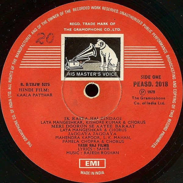 Image of Label Cover of LP - G+/VG - RAJESH ROSHAN, Kaala Patthar (His Master's Voice; PEASD-2018, India 1979, Gatefold), , - 3746338S