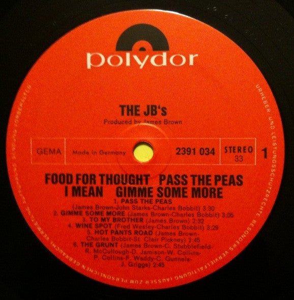 Image of Label Cover of LP - VG/VG - THE J.B.'S, Pass The Peas (Polydor; 2391 034, Germany 1972, Picture Sleeve), Corner bumps and WOS. Light marks only., - 3726459E