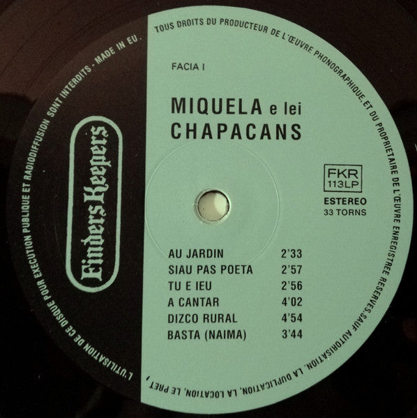 Image of Label Cover of LP - VG+/VG - MIQUELA E LEI CHAPACANS, Miquela E Lei Chapacans (Finders Keepers Records; FKR113LP, UK 2022), Strong VG, light storage hairlines only, - 3826016E