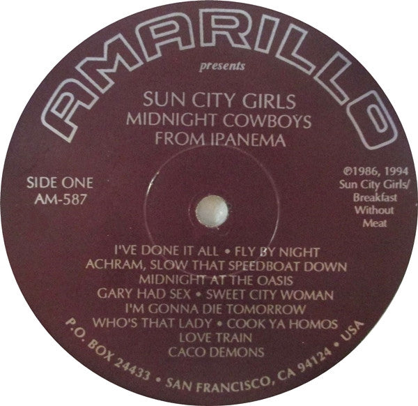 Image of Label Cover of LP - VG/VG+ - SUN CITY GIRLS, Midnight Cowboys From Ipanema (Amarillo Records; AM-587, US 1994 Reissue), , - 3826035E