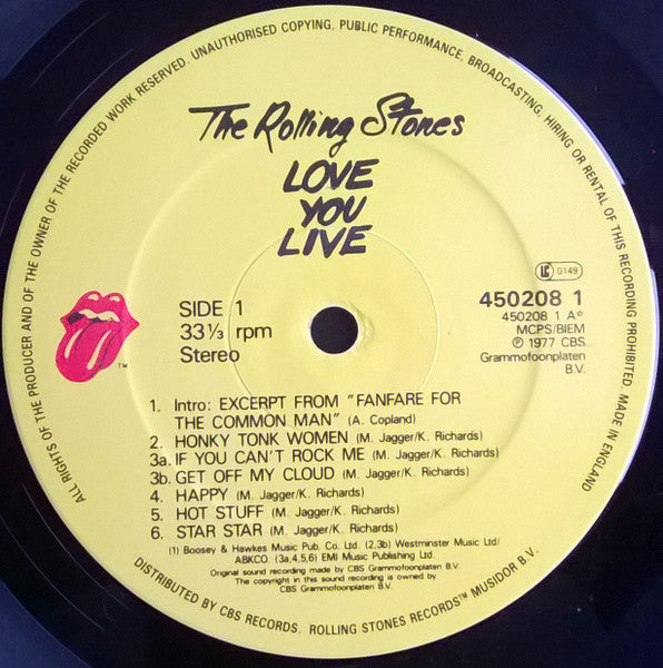 Image of Label Cover of 2xLP - VG/VG+ - THE ROLLING STONES, Love You Live (Rolling Stones Records; 450208 1, UK 1980s Reissue, 2 Company Inners), Edge Wear, - 3846029S