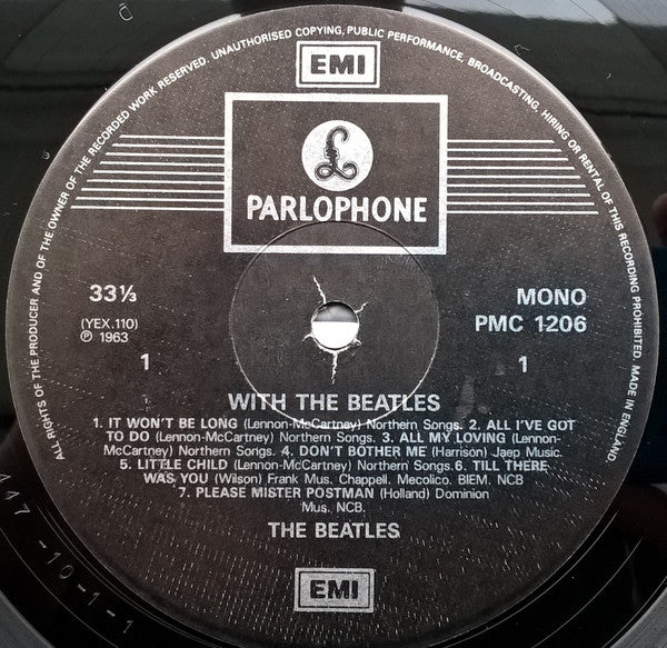 Image of Label Cover of LP - VG/VG - THE BEATLES, With The Beatles (Parlophone; PMC 1206, UK 1990s Reissue, Mono), , - 3816088C